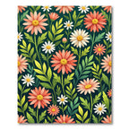 Vibrant Pink Daisy Meadow on Teal Rug