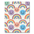 Cheerful Pastel Rainbow and Smiley Face Rug