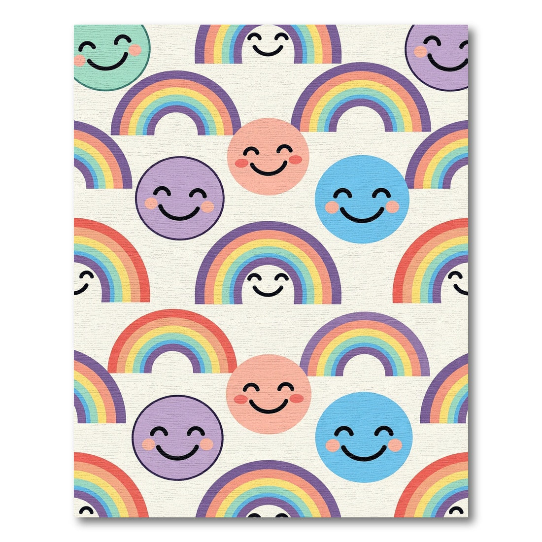 Cheerful Pastel Rainbow and Smiley Face Rug