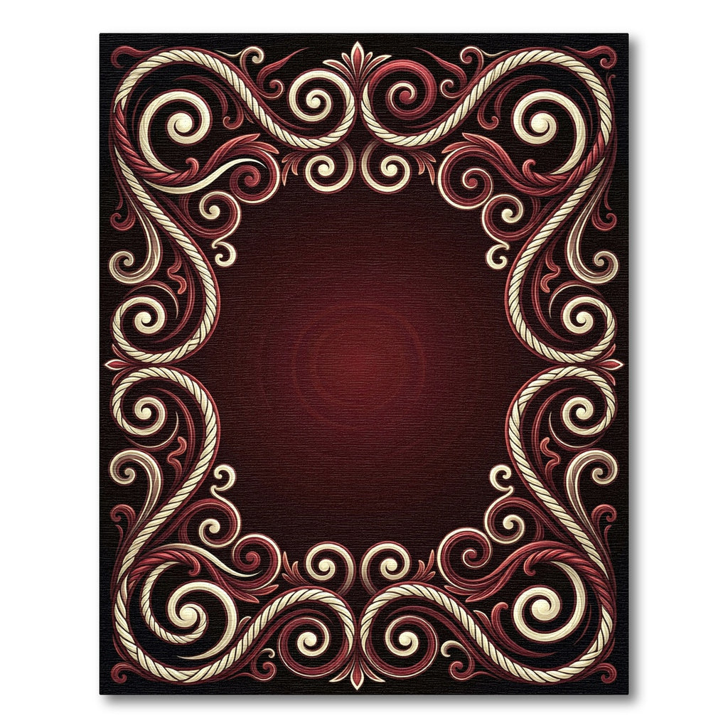 Elegant Crimson Swirl Rope Border Rug
