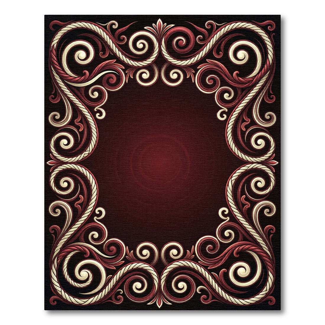 Elegant Crimson Swirl Rope Border Rug