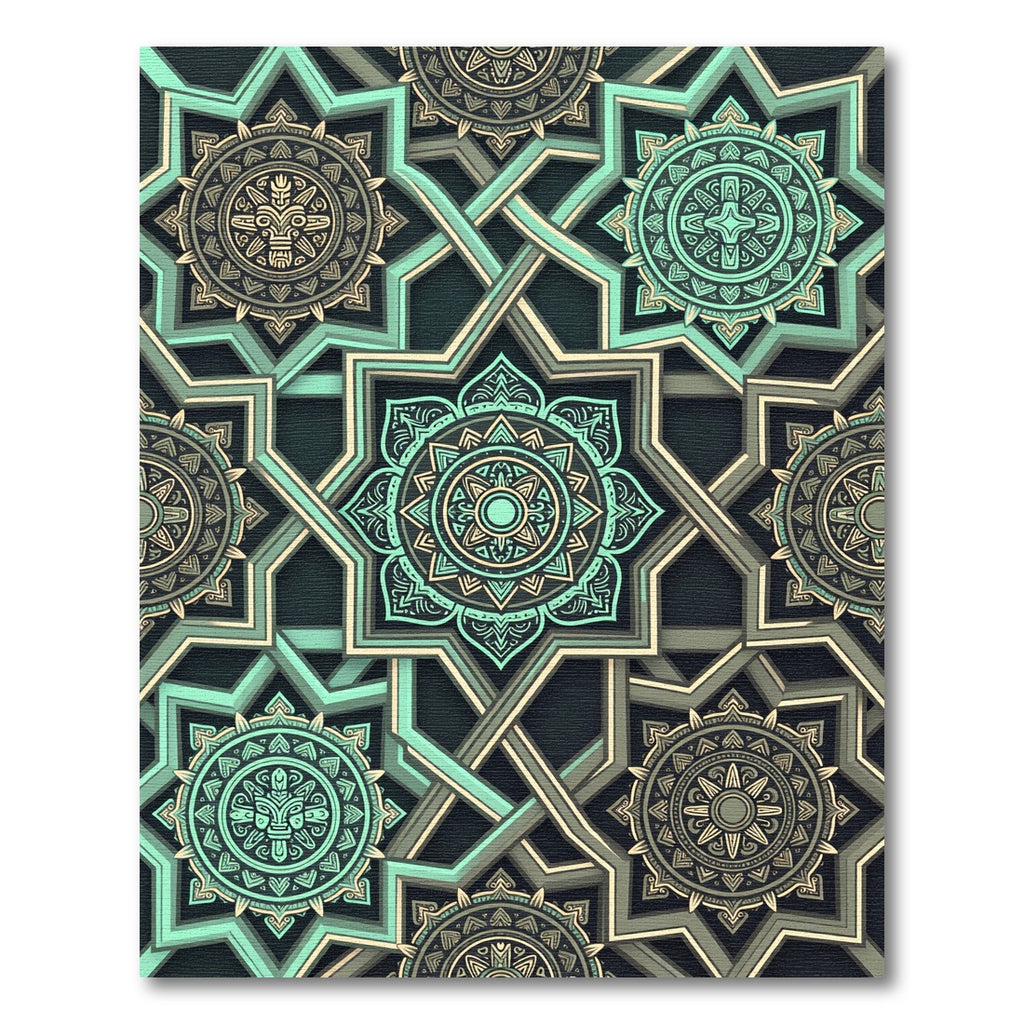Geometric Mint and Gold Mandala Interlace Rug