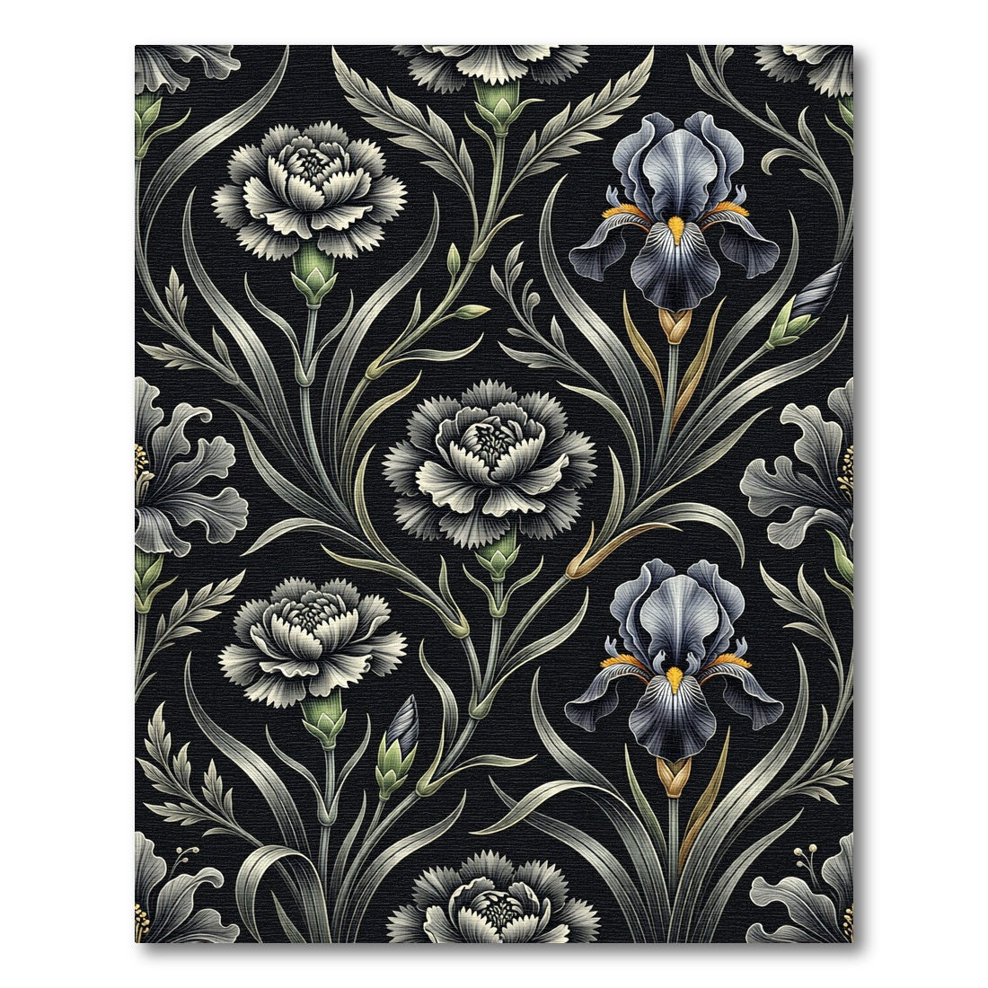 Monochromatic Floral Art Nouveau Botanical Rug