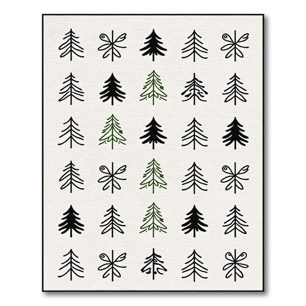 Simple Pine Tree Collection Black Green Rug