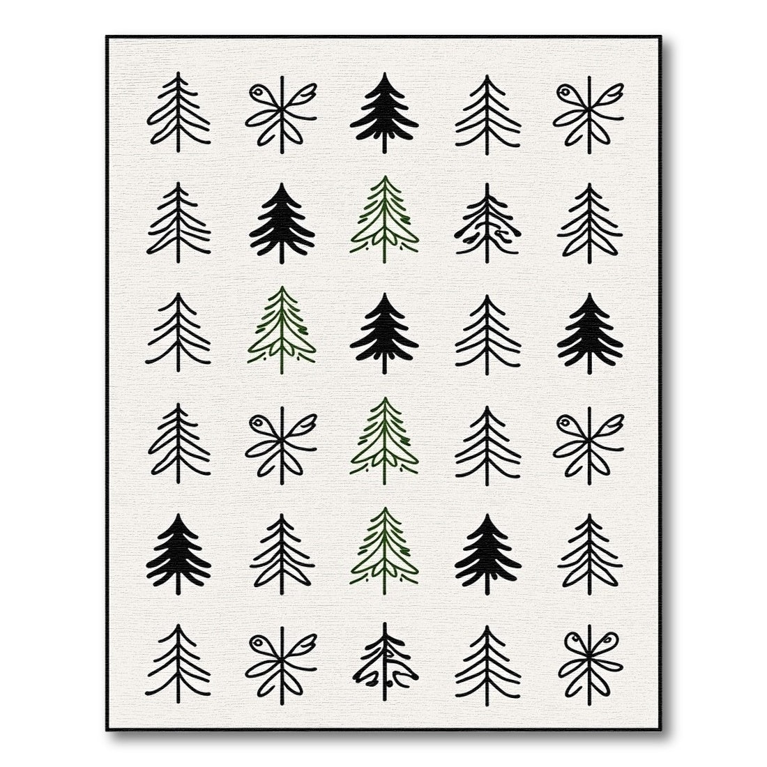 Simple Pine Tree Collection Black Green Rug