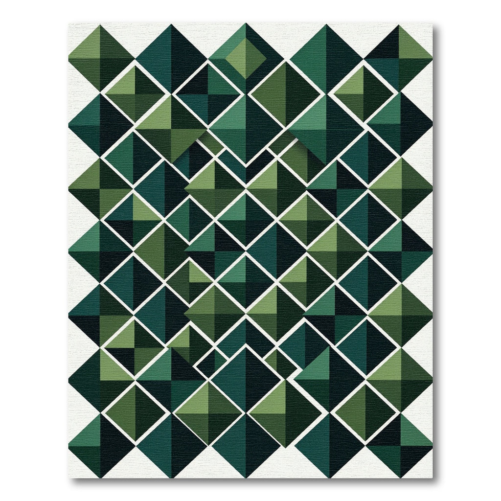 Modern Emerald Green Geometric Diamond Rug