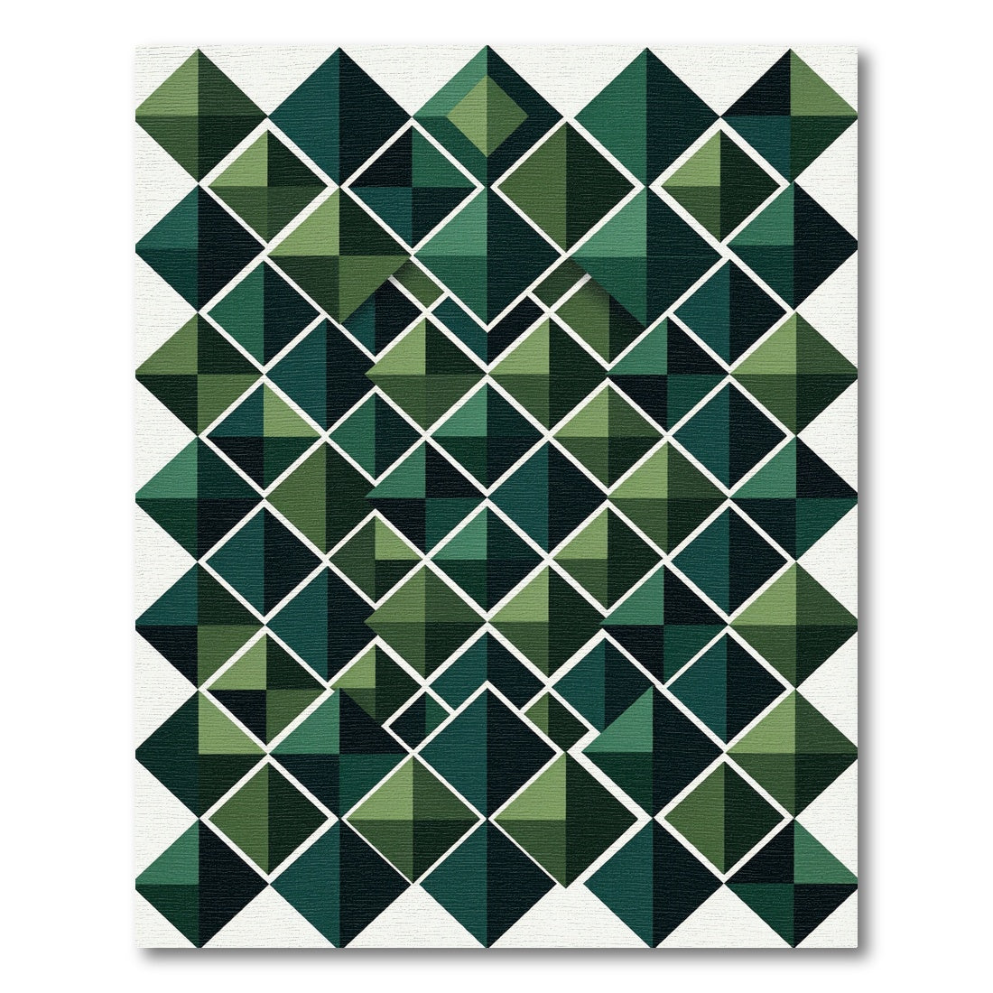 Modern Emerald Green Geometric Diamond Rug