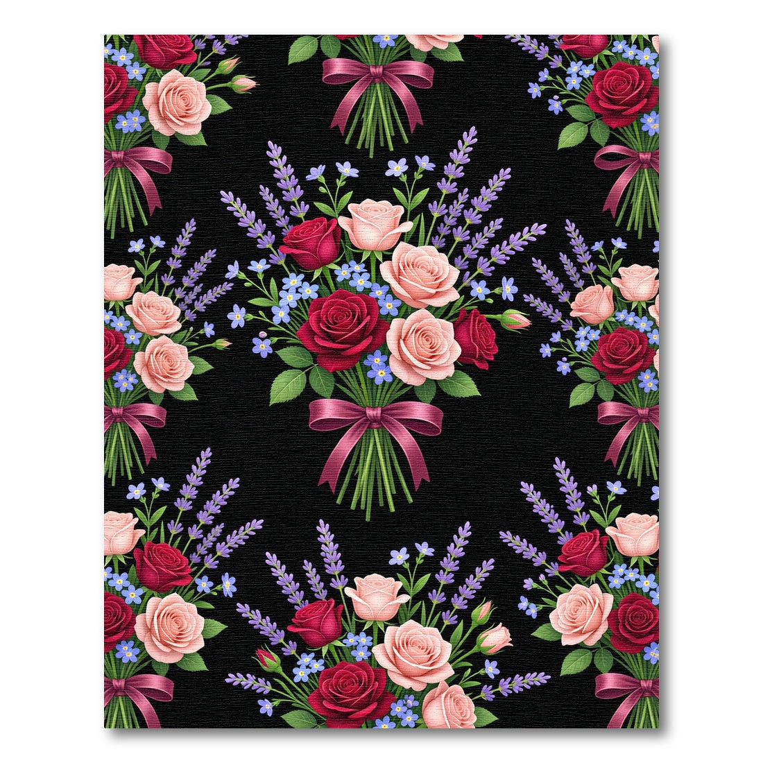 Romantic Crimson Rose and Lavender Bouquet Rug