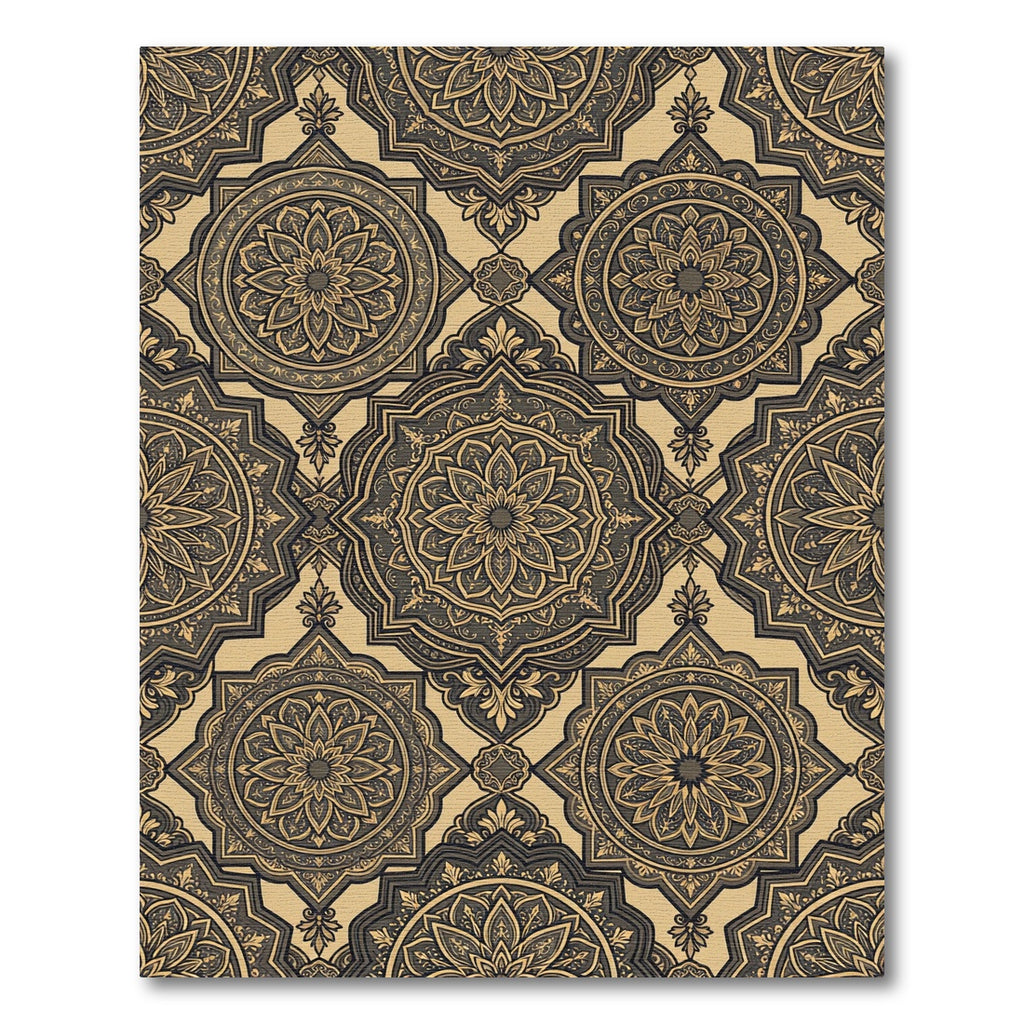 Elegant Gold and Charcoal Floral Medallion Rug