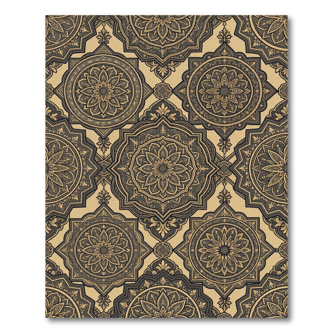 Elegant Gold and Charcoal Floral Medallion Rug