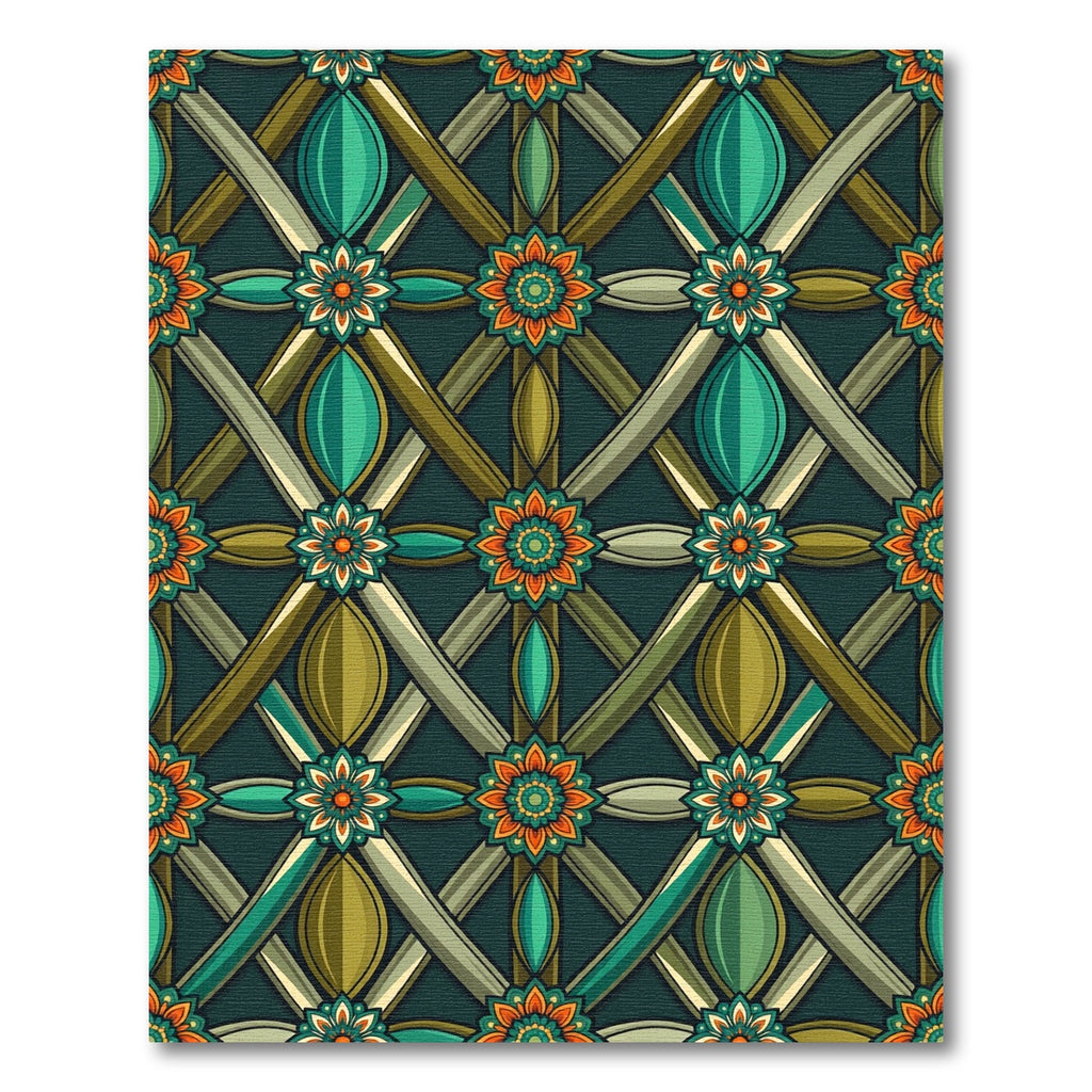Ornate Teal and Olive Geometric Bloom Rug