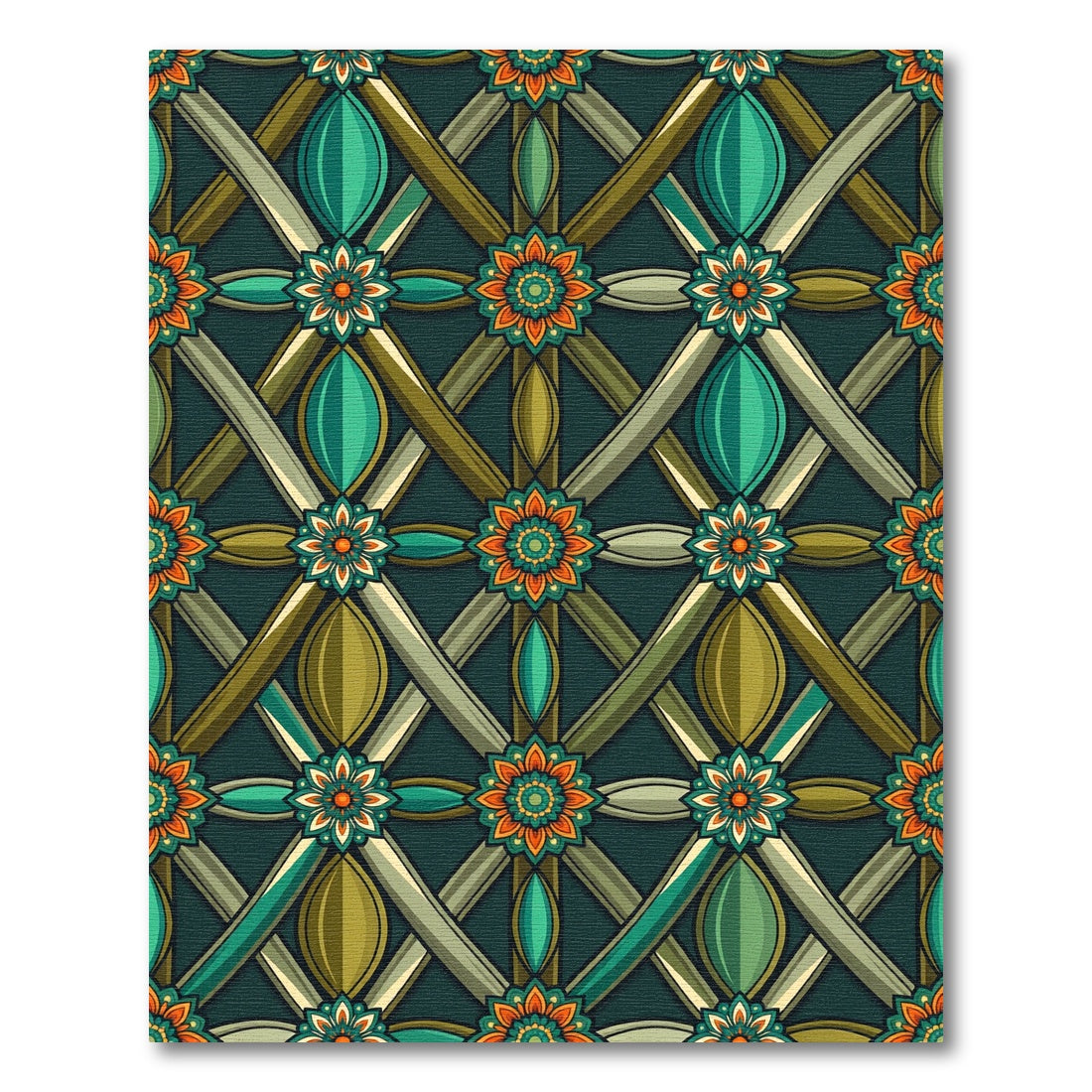 Ornate Teal and Olive Geometric Bloom Rug