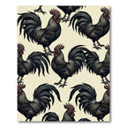 Gothic Charcoal Rooster Folk Art Rug
