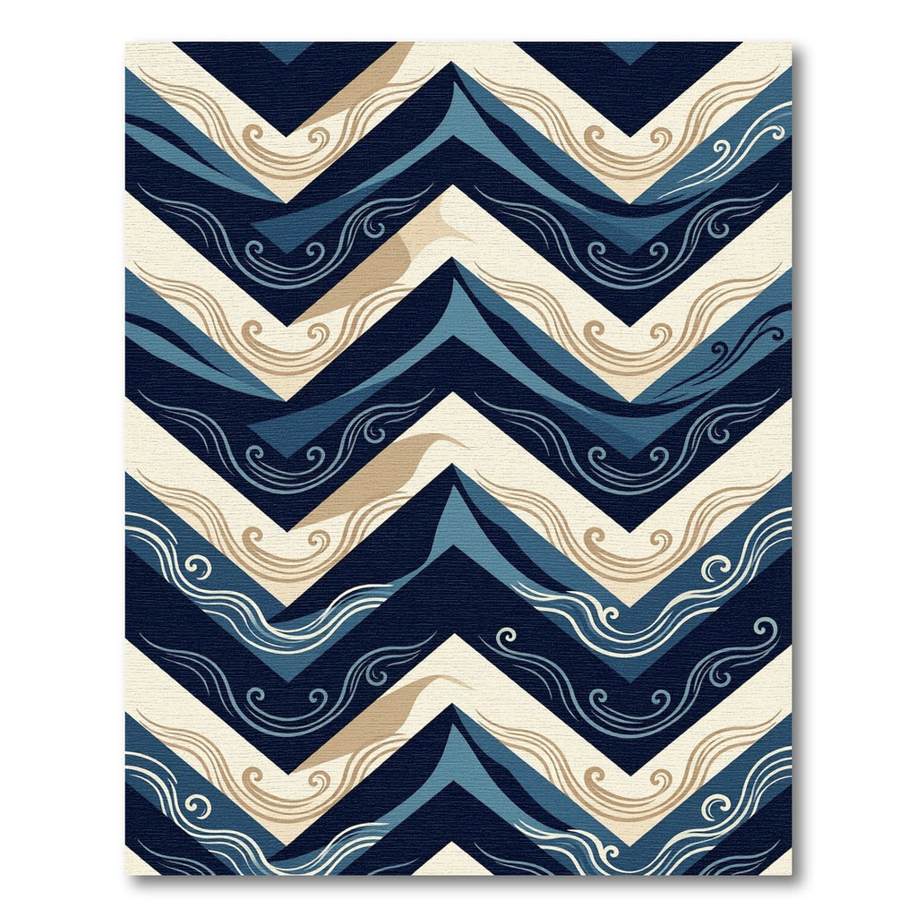 Navy Blue Chevron Swirl Wave Zigzag Rug