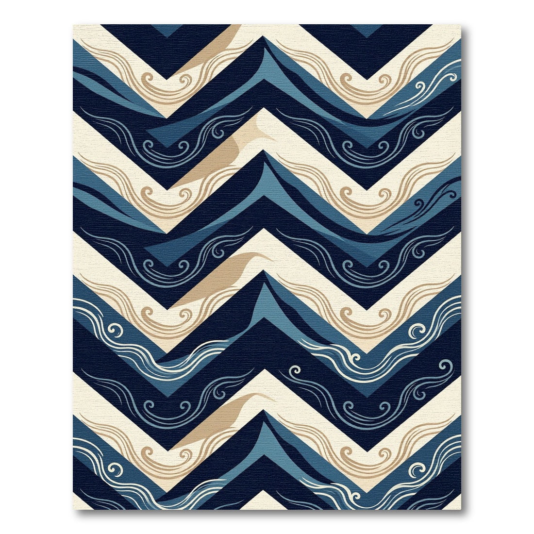 Navy Blue Chevron Swirl Wave Zigzag Rug