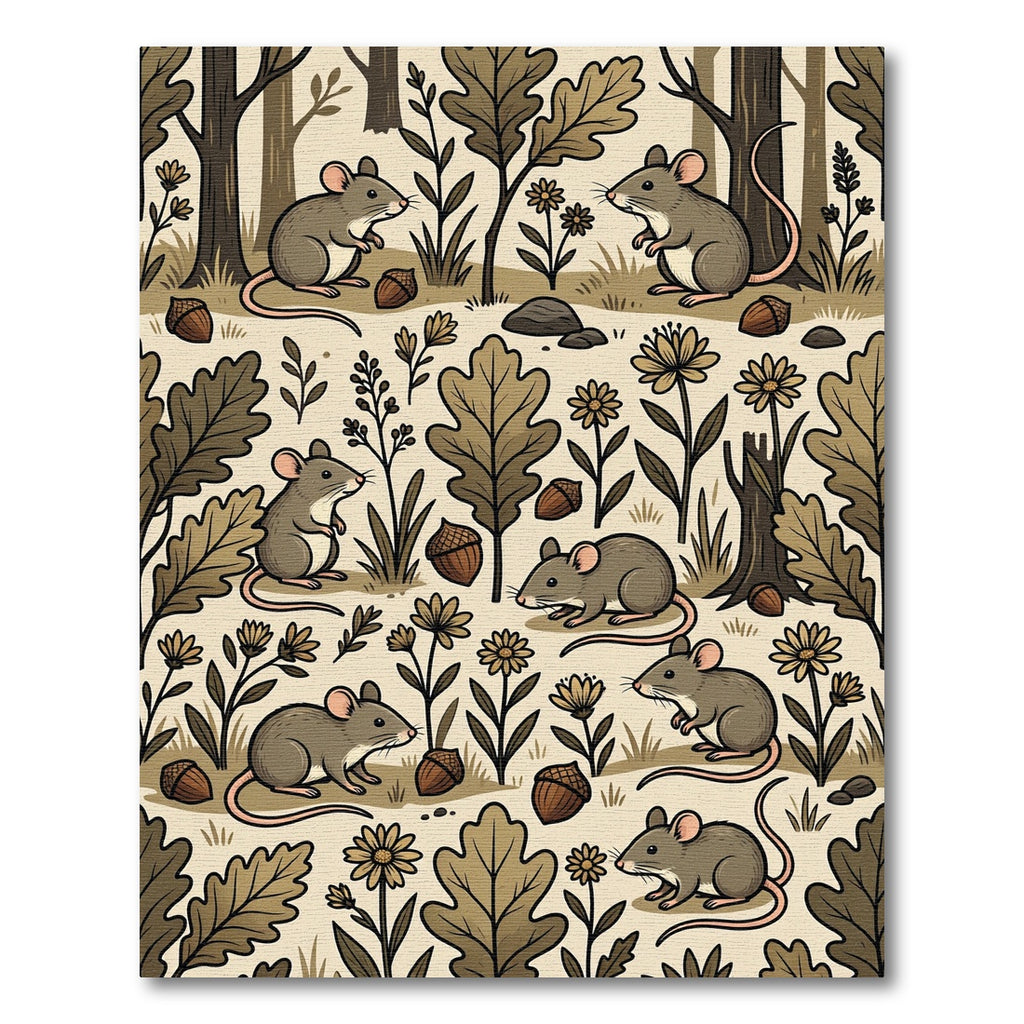 Whimsical Woodland Mouse and Acorn Illustration Rug