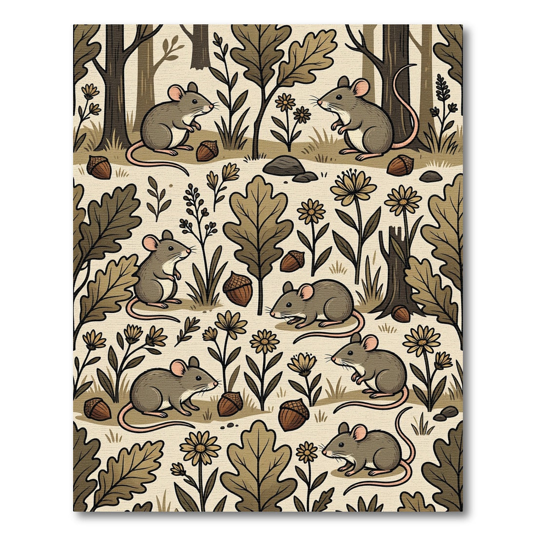 Whimsical Woodland Mouse and Acorn Illustration Rug
