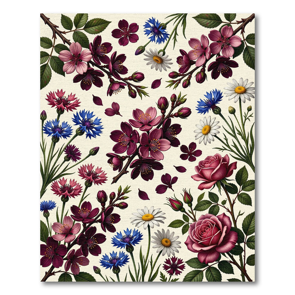 Vibrant Berry Floral Multi-Bloom Tableau Rug