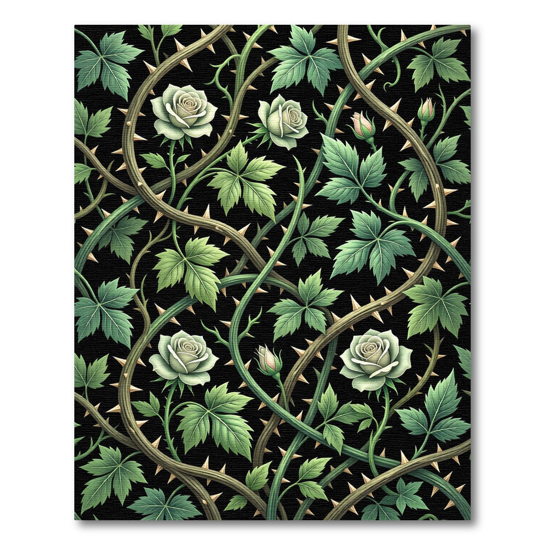 Gothic White Rose Thorny Vine Rug