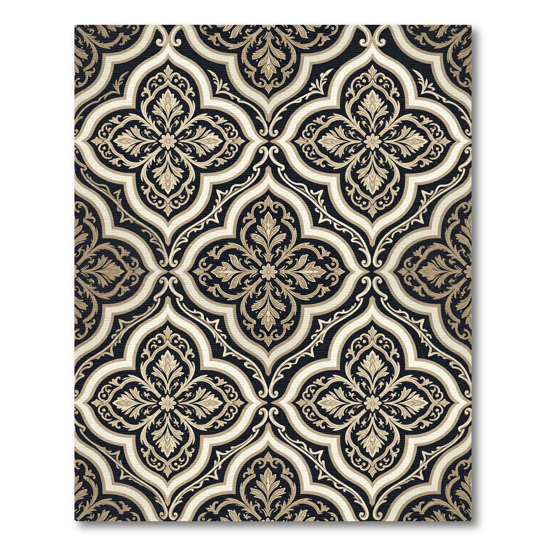 Elegant Black and Gold Damask Trellis Rug