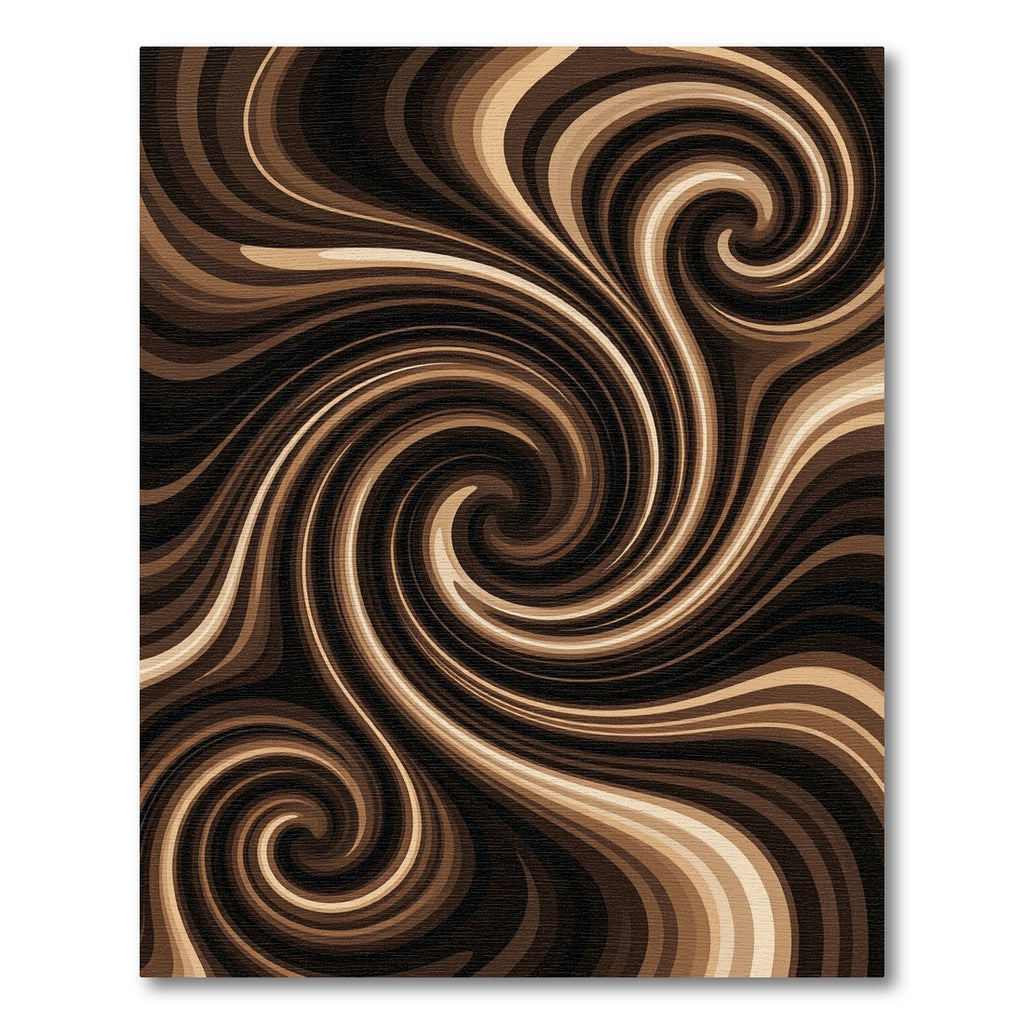 Earthy Brown Cream Abstract Liquid Swirl Rug