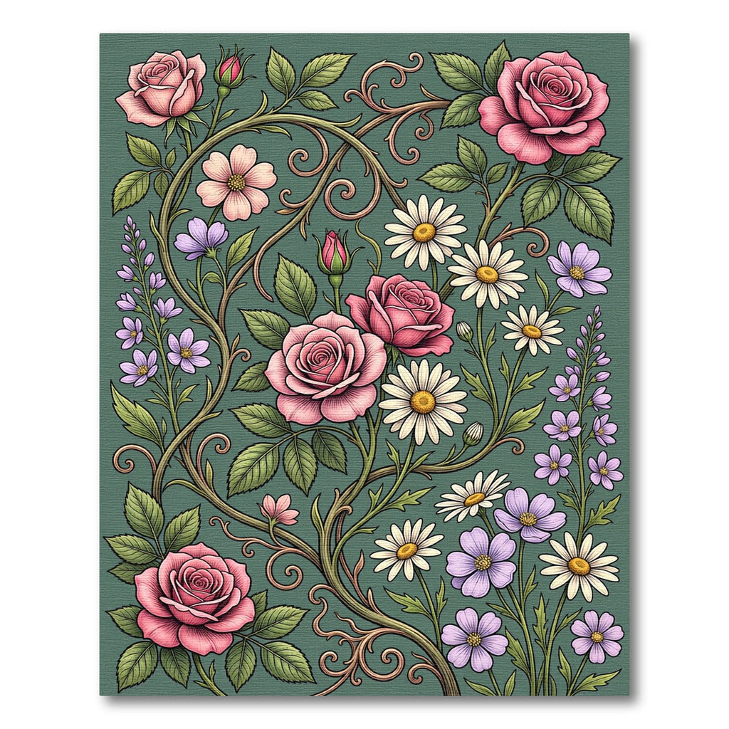 Vintage Botanical Rose and Daisy Garden Rug