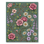 Vintage Botanical Rose and Daisy Garden Rug