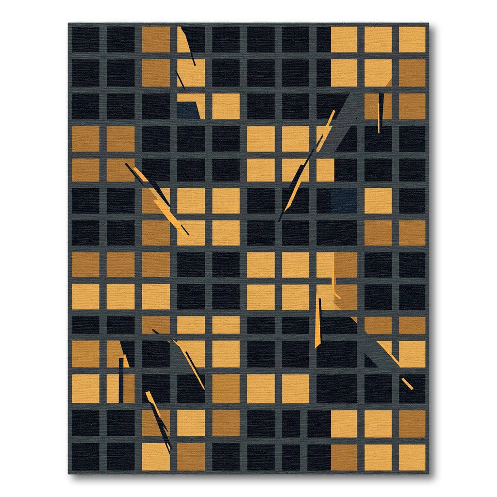 Modern Golden Grid Abstract Geometric Square Rug