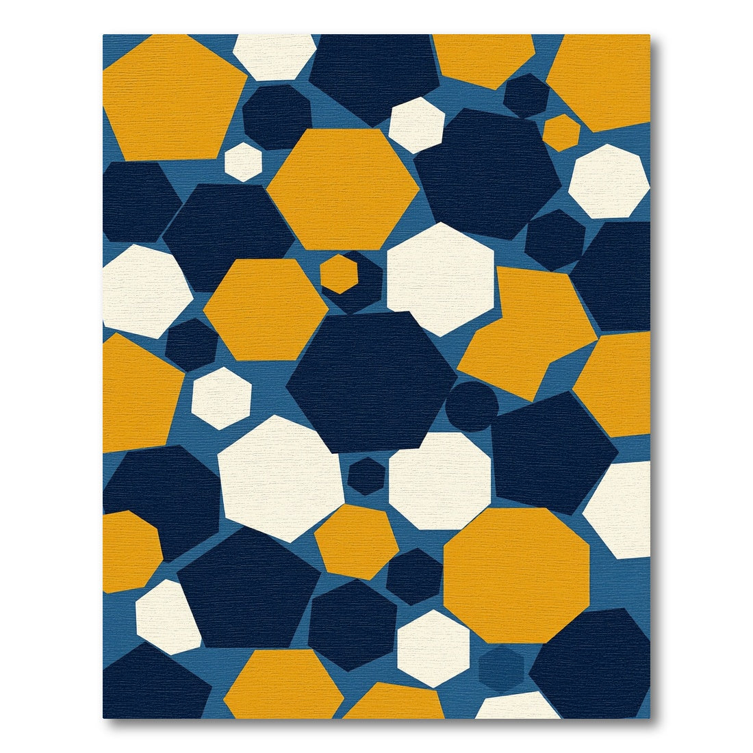 Modern Navy Gold Geometric Hexagon Rug