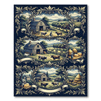 Vintage Farm Scene Barn Cows Countryside Rug