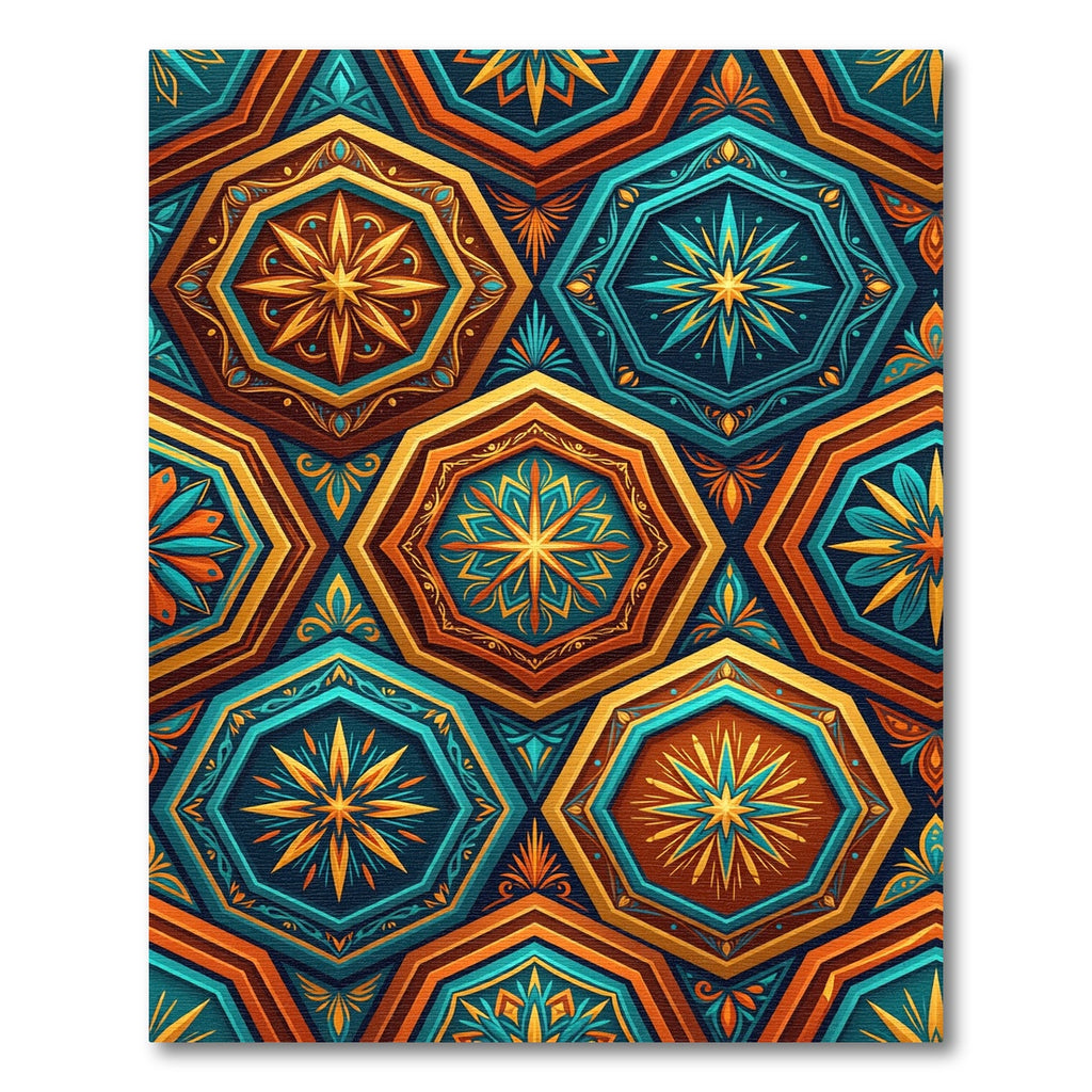 Jewel Tone Geometric Hexagon Medallion Rug