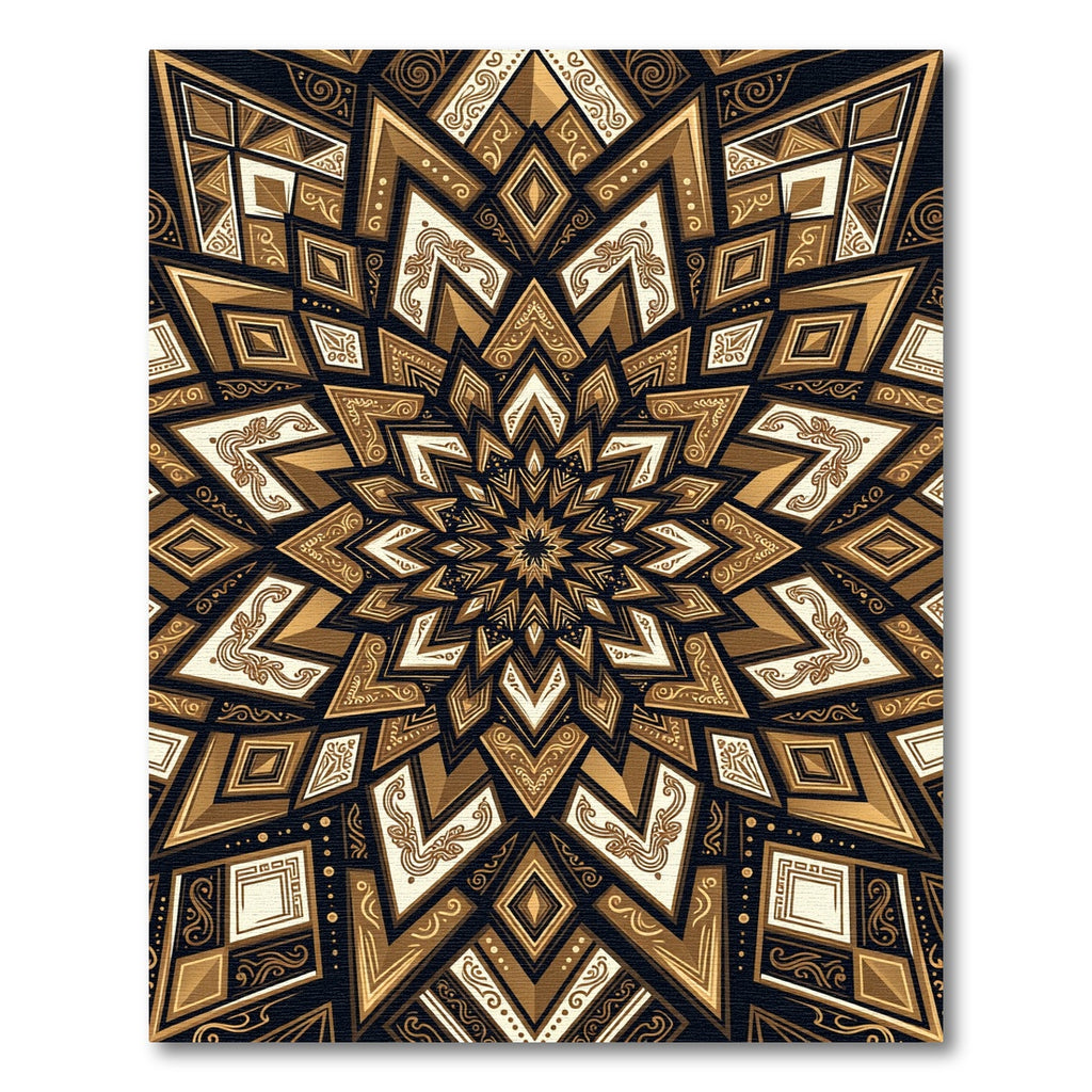 Intricate Golden Starburst Geometric Rug