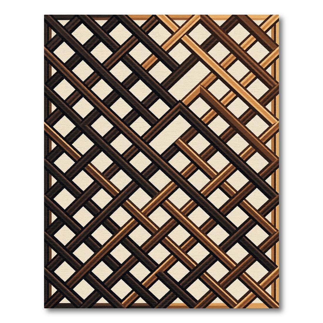 Modern Walnut Brown Geometric Lattice Rug
