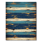 Distressed Coastal Blue Cream Striped Plank Rug