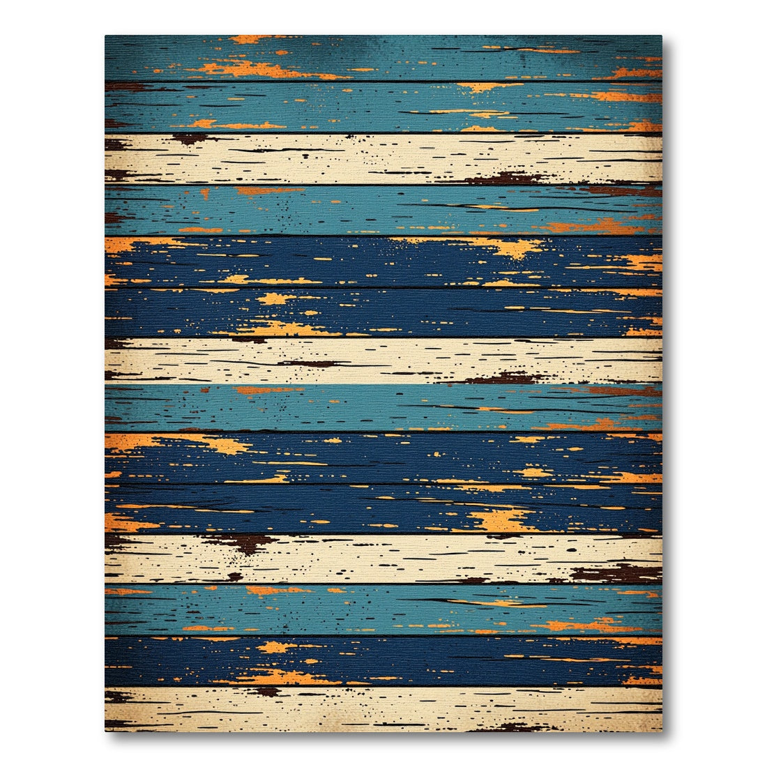 Distressed Coastal Blue Cream Striped Plank Rug