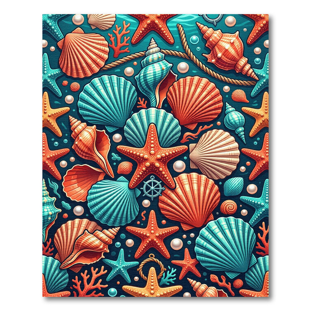 Vibrant Coastal Seashell Starfish Ocean Decor Rug