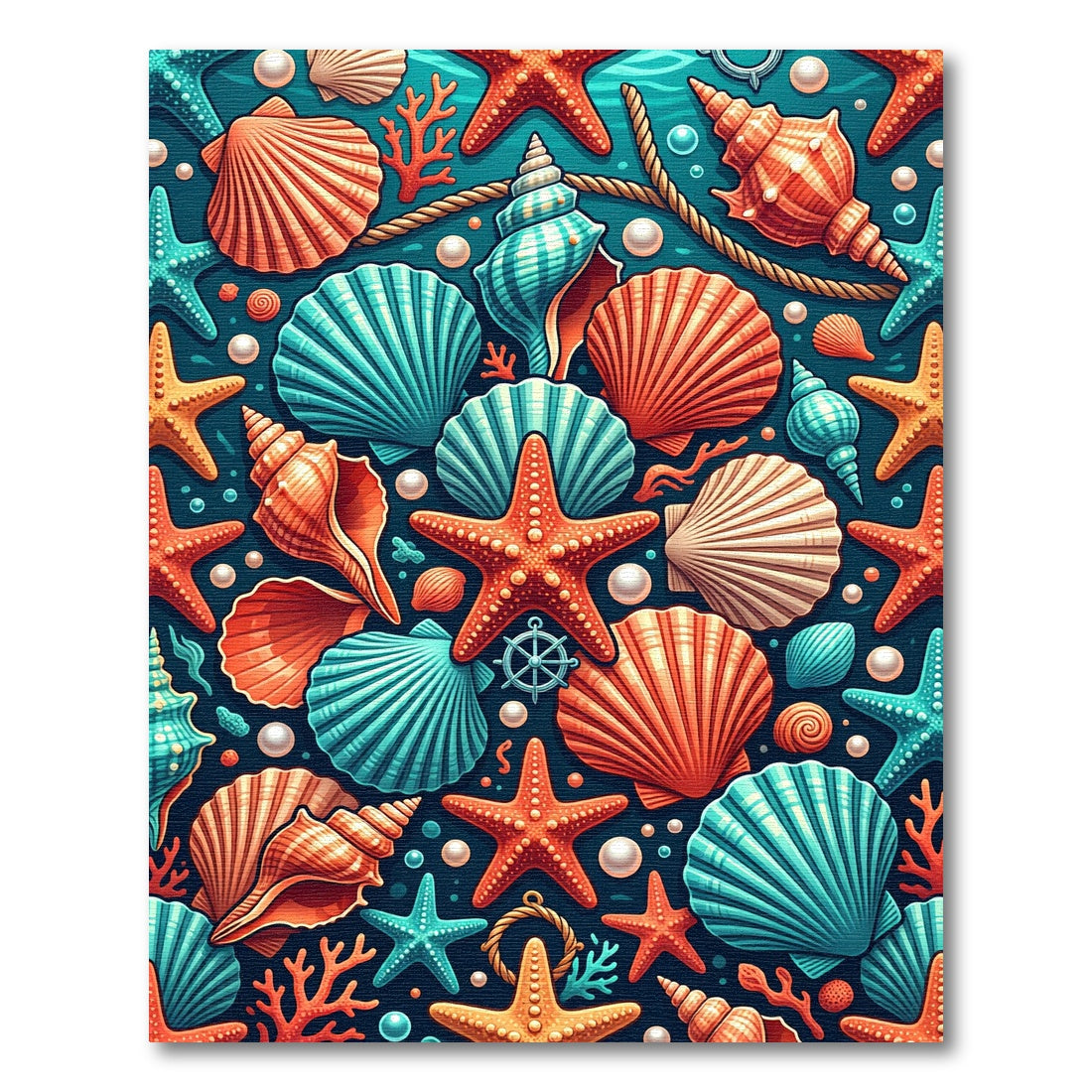 Vibrant Coastal Seashell Starfish Ocean Decor Rug