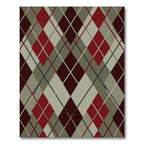 Crimson Cream Gray Diamond Lattice Rug