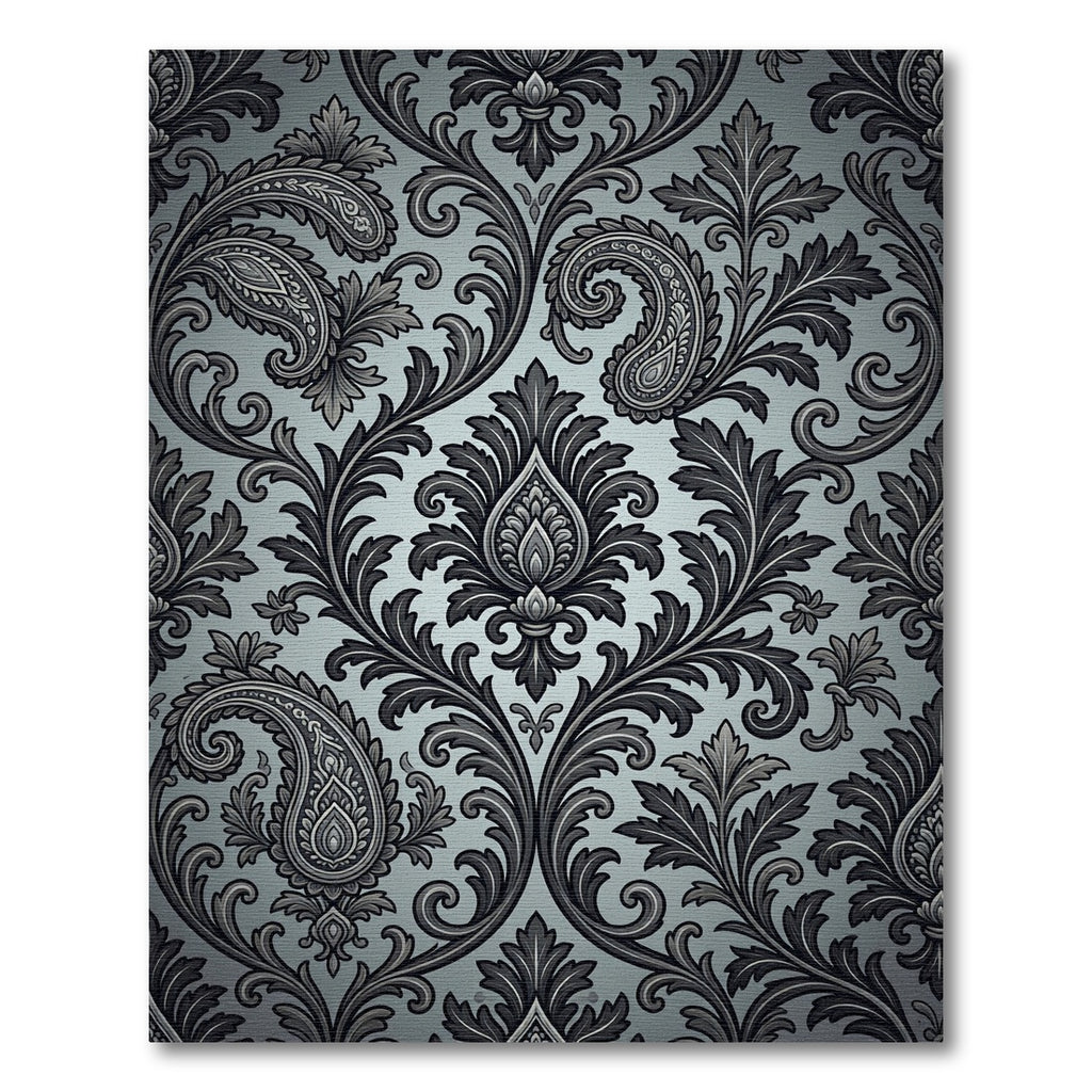 Elegant Gray Paisley Damask Rug