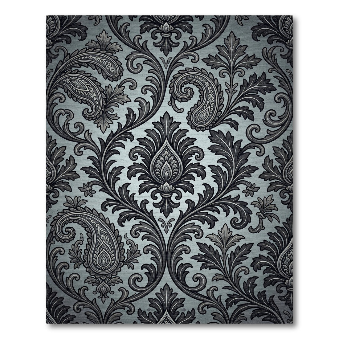 Elegant Gray Paisley Damask Rug