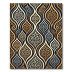 Elegant Gold and Charcoal Filigree Damask Rug