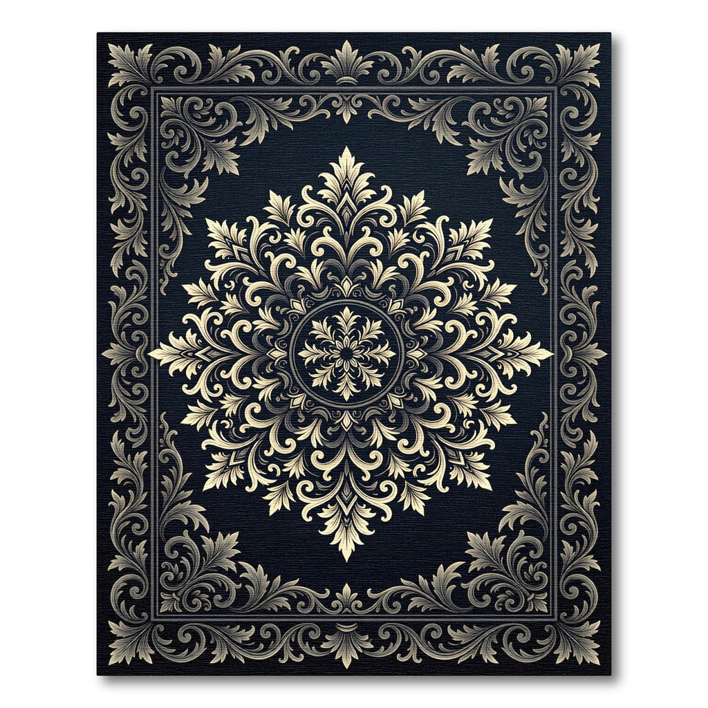 Golden Cream Acanthus Scroll Mandala Rug