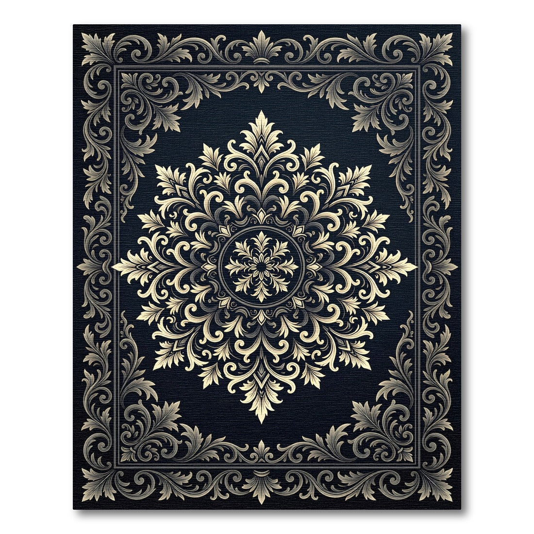Golden Cream Acanthus Scroll Mandala Rug
