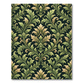 Damask Green Gold Leaf Scrollwork Rug
