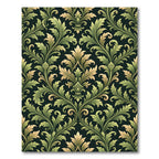 Damask Green Gold Leaf Scrollwork Rug