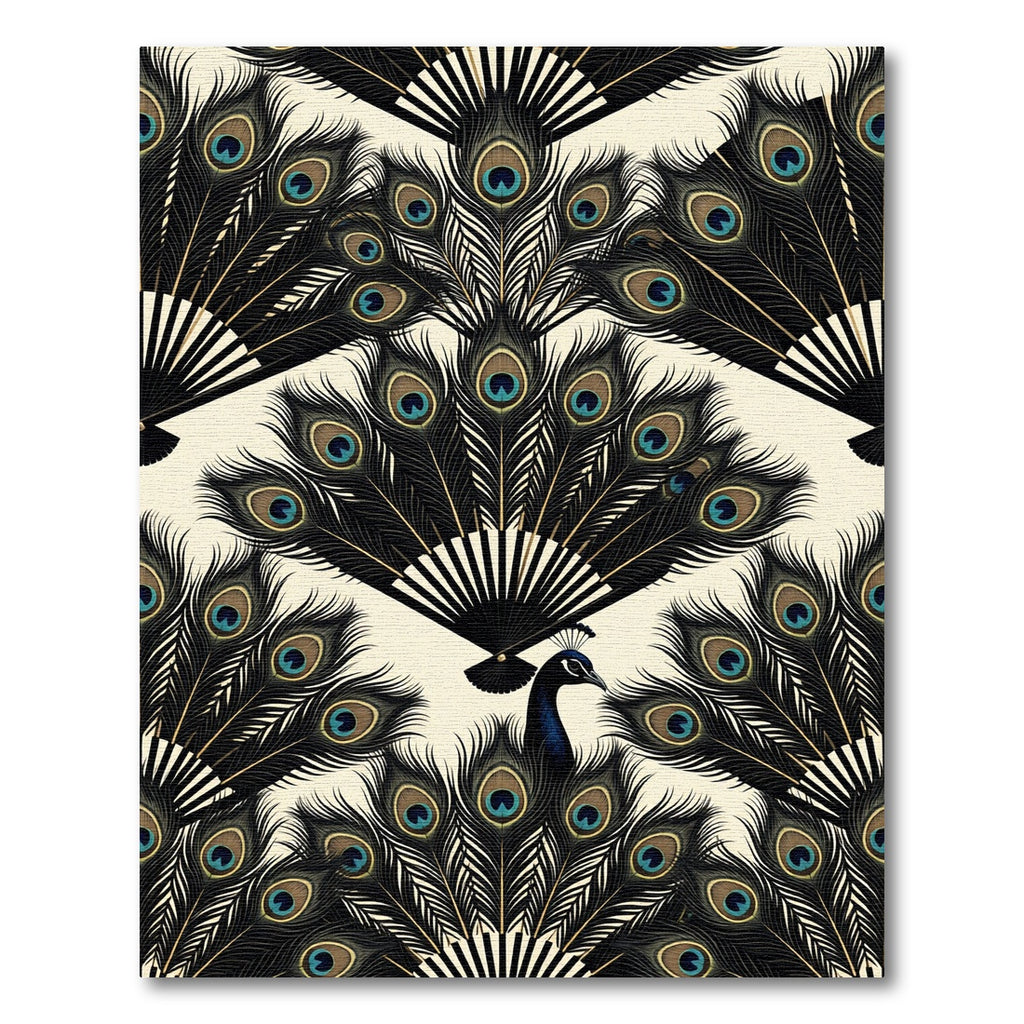 Elegant Black Peacock Feather Fan Rug
