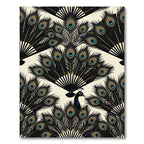 Elegant Black Peacock Feather Fan Rug