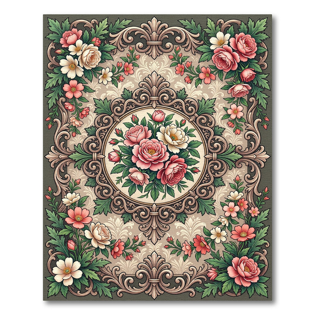 Vintage Floral Bouquet Ornate Filigree Rug