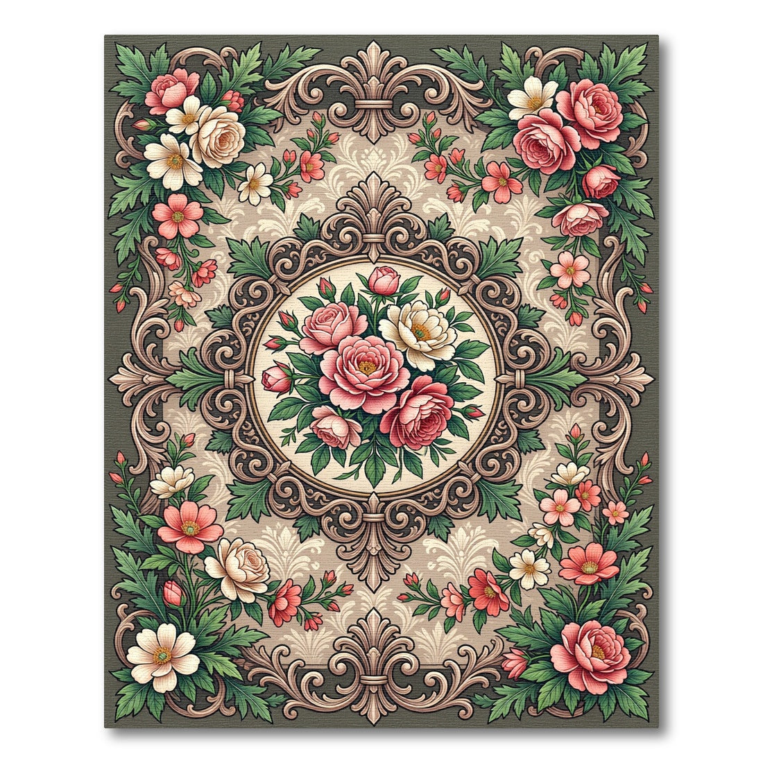 Vintage Floral Bouquet Ornate Filigree Rug