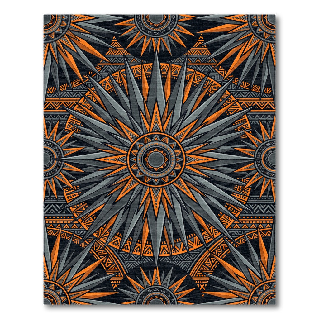 Sharp Orange Gray Radial Sunburst Rug